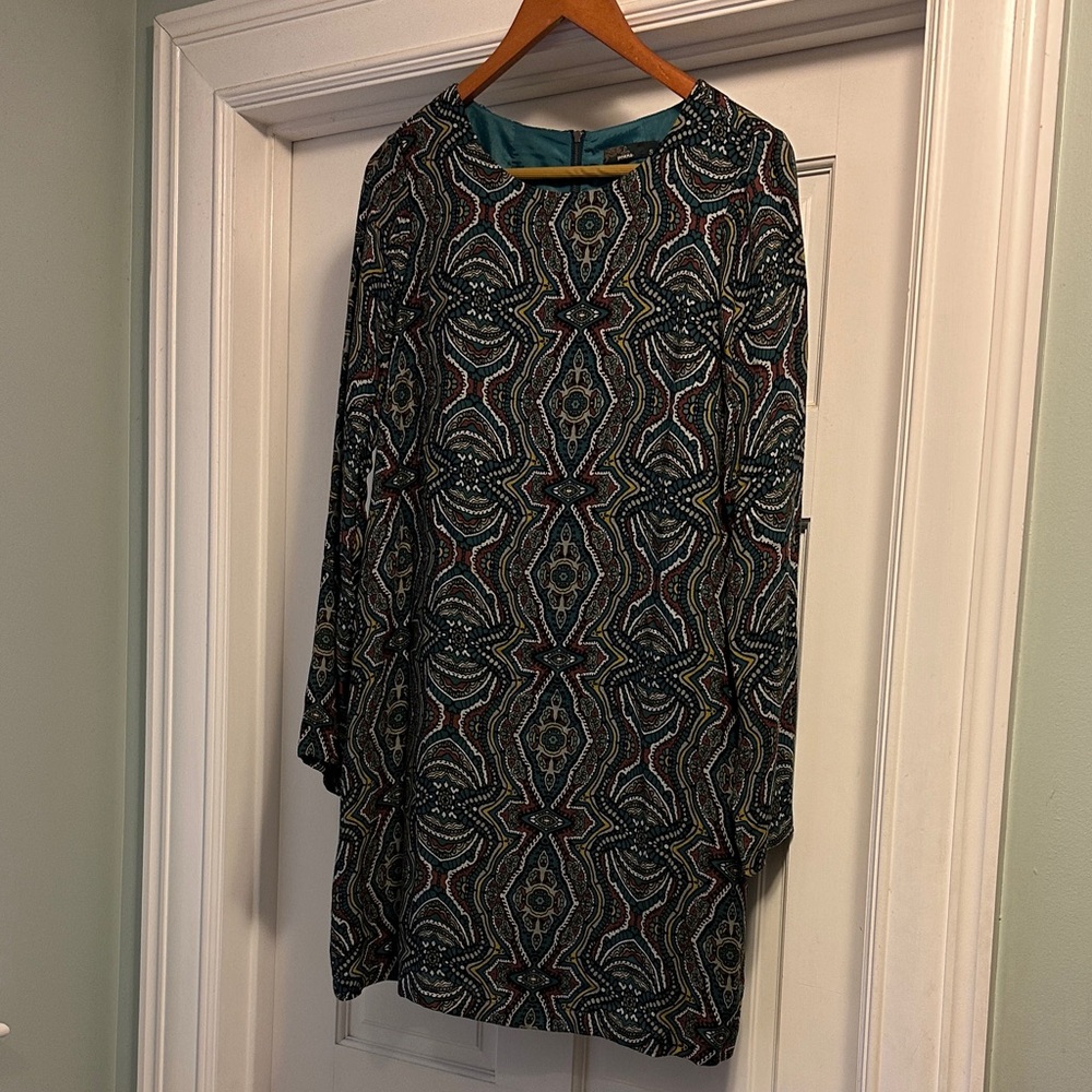 Prana Black and Brown Patterned Long Sleeve Dress
